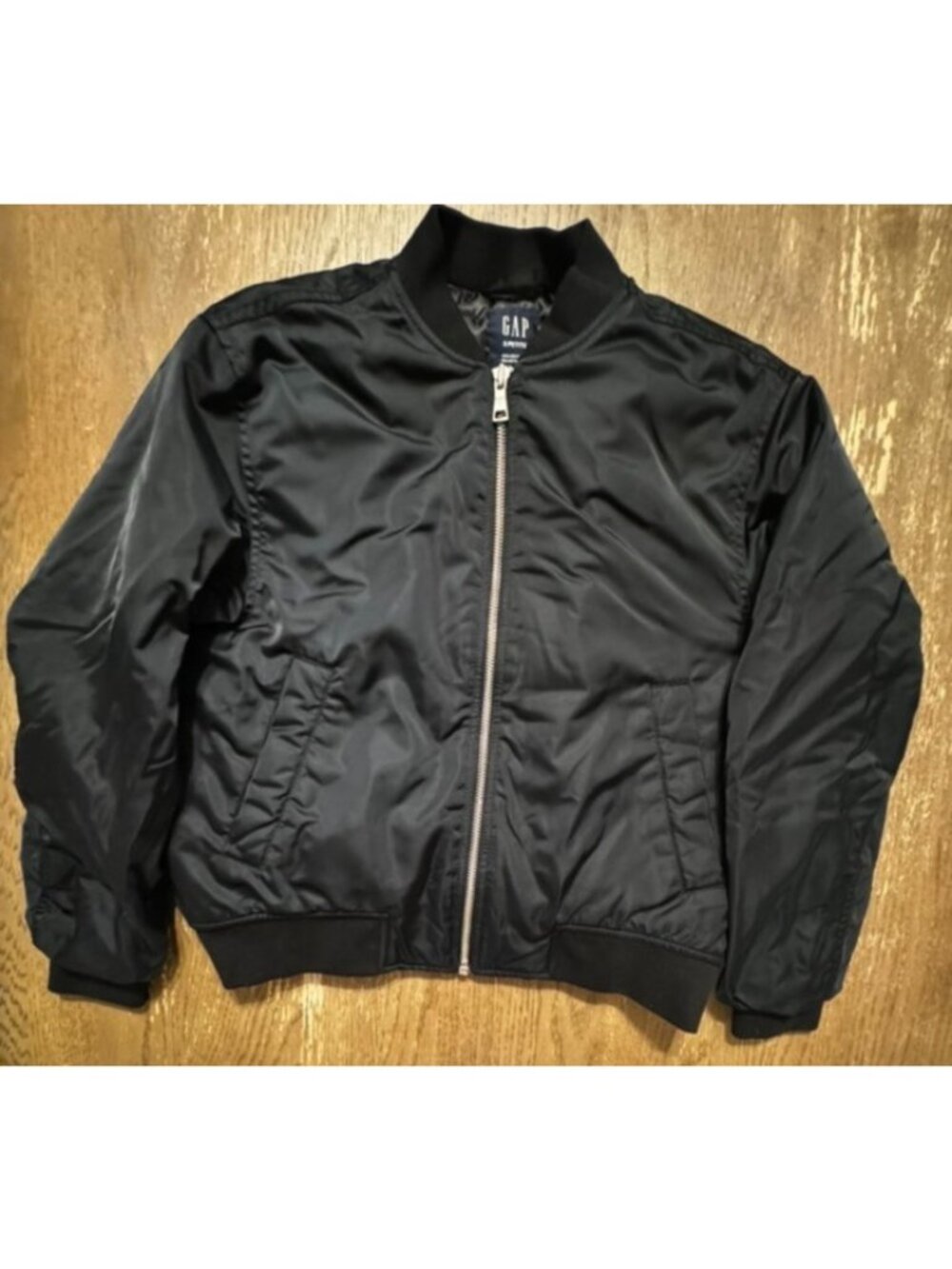 Gap Women Smooth Woven Black Bomber Jacket Zip Pockets Small Petite